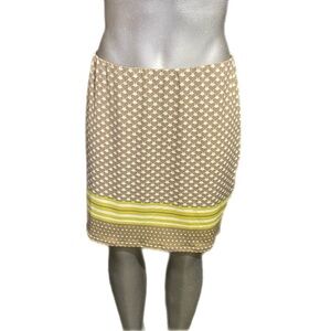 Y2K Studio M Heart Print Brown/Yellow Pencil Mini Skirt Stretch 70’s Size Small